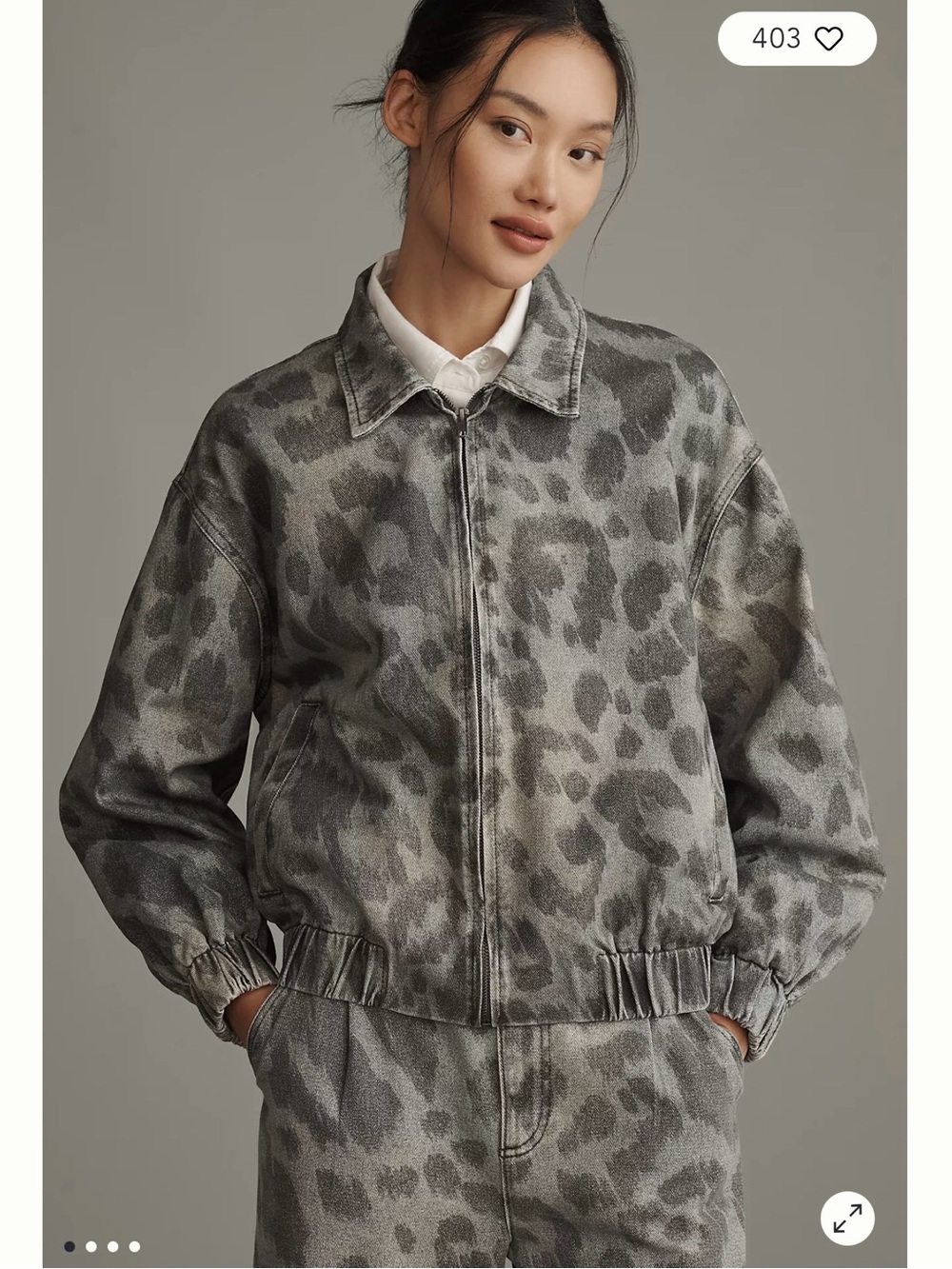 Pilcro Anthropologie Leopard Print Denim Bomber Jacket Gray Size M